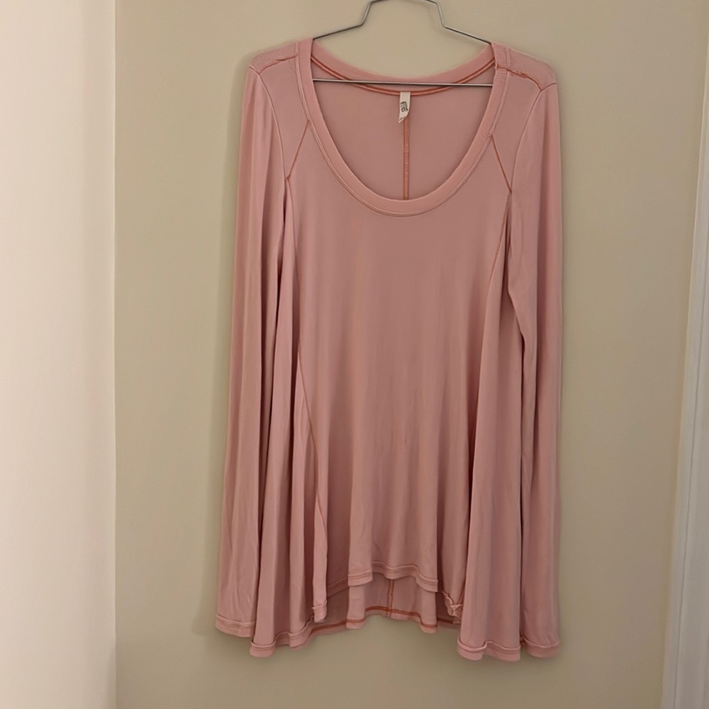 Free People Ribbed High-Low Oversized Long Sleeve Distressed Top